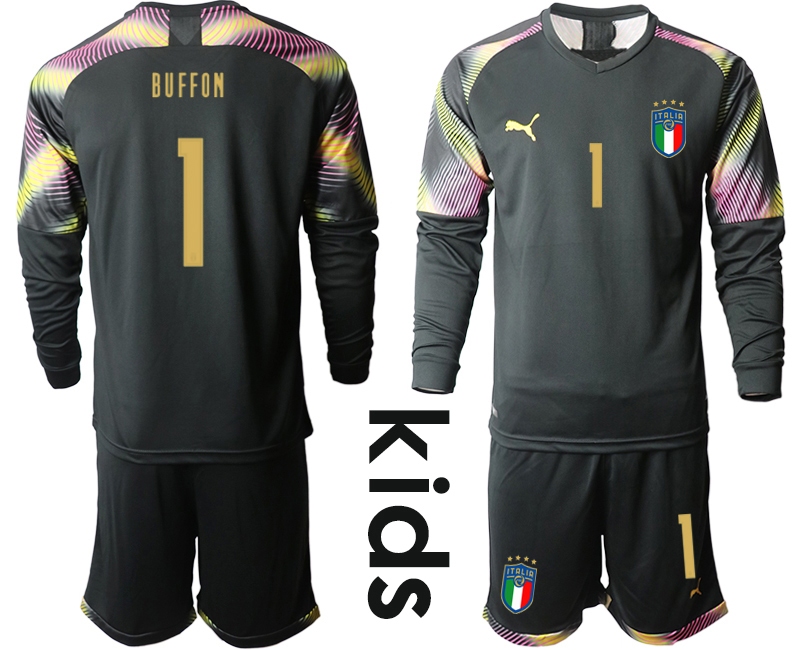 Youth 2021 European Cup Italy black Long sleeve goalkeeper #1 Soccer Jersey